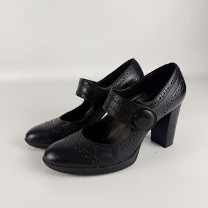 Franco Sarto Leather Wingtip Mary Jane Block Heel Pumps